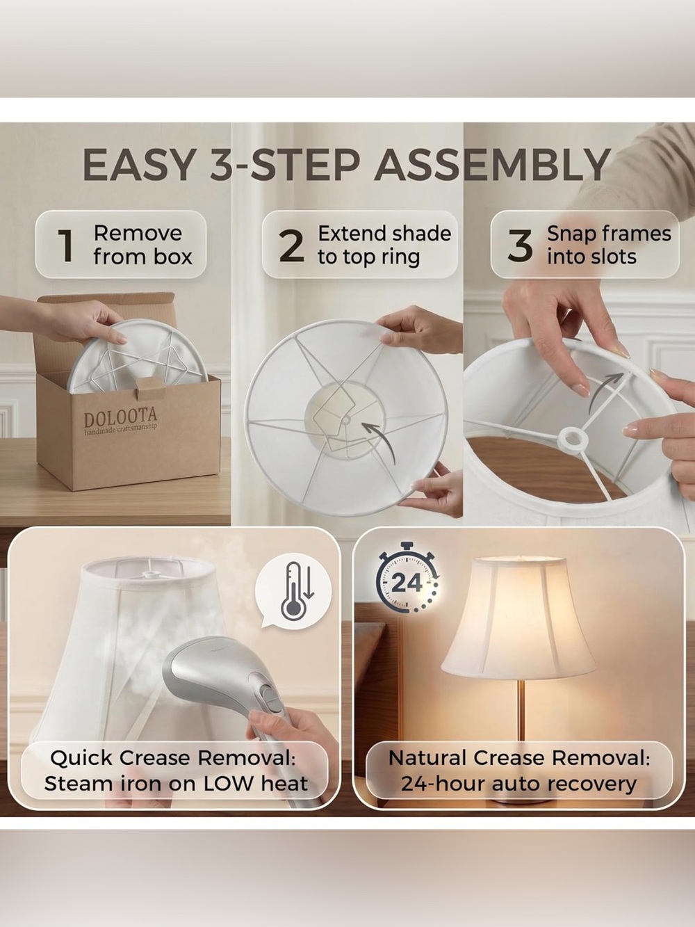 Doloota Bell White Lamp Shades Set of 2, New in Box - Picture 2 of 6